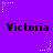 Purple background with repeated black text 'Victoria' and white star-shaped pixel art elements.