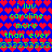 Pixelated text reads 'i luv caroline more than ever' with repeated '33333333' below, set against a blue background with red and purple hearts.