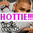 A pixelated image of a person in motion with bold pink text overlay reading "HOTTIE!!!" on a white background.