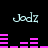 Pixelated text 'Jodz' appears above pink bar graphs on a black background, with the bars changing height across frames.