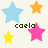 Four pixelated stars in blue, orange, yellow, and pink arranged around dark brown text on a light background.