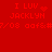 Red background with pixelated text reading "I LUV JACKLYN" and date stamps, featuring a heart symbol that changes from solid to dotted across frames.