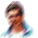 nine identical pixelated headshots showing a person with short brown hair wearing a light blue collared shirt over a white undershirt against a gray background
