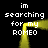 Black background with white pixelated text repeating 'im searching for my ROMEO' around a yellow glowing rectangular frame that pulses in brightness.
