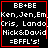 Four identical pixelated with red borders display white text on black background, each containing a heart or star symbol in the bottom-right corner