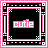 Pixelated icon with pink and black border framing central text 'cutie' on dark background.