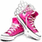 Pink high-top sneakers with white laces and white rubber soles on a white background.