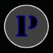 Circular gray icons with blue lettering rotate through multiple orientations on a black background.
