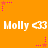 Orange background with repeated white text 'Molly' and '<33' symbols, pink star-shaped pixel decorations scattered across the image.