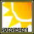 Pixelated sunburst graphic with yellow and orange gradient rays on white background, framed by black border with yellow inner line.