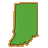 Green pixelated shape resembling Indiana's outline with brown and orange border on gray background.