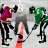 Animated sequence of two hockey players in red and green jerseys skating on ice, passing a puck between them with hockey sticks.