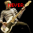 A pixelated image of a person playing an electric guitar with red text above them changing across frames.