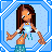 Pixelated cartoon character with long brown hair and turquoise skirt stands on left side of , surrounded by blue octagonal labeled 'Party Ch!'