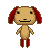 Pixelated character with tan body, red ears, and red legs in two poses: one with closed eyes and a straight mouth, the other with X eyes and an open mouth showing pink tongue.