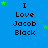 Blue background with repeated text "I Love Jacob Black" and green stars in various positions across the