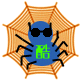 Animated contact sheet showing three frames of a blue spider character in an orange web with sunglasses, displaying different colored Chinese characters on its body across the sequence.