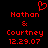 Red pixelated text on black background reads 'Nathan & Courtney 12.29.07' with a red heart symbol above the name.
