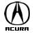 Black and white pixelated logo featuring a stylized 'A' within a circle above the word 'ACURA' in bold block letters on gray background.