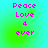 Pixelated text 'Peace Love 4 ever' in bright pink on a cyan-to-green gradient background with subtle circular patterns.