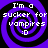 Four identical display a purple and black spiral background with white text reading "I'm a sucker for vampires :D" in a pixelated font