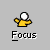 Pixelated yellow figure with white head and outstretched arms above 'Focus' text, transitioning through blurred motion states on gray background.