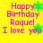 Yellow background with pink text reading "Happy Birthday Raquel I love you" and green star shapes in four quadrants, animated to shift positions.