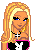 Pixel art of a blonde woman in black and pink Playboy-themed attire with high heels, standing next to a bright pink sign reading 'Your Bunny'.