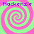 Four identical spiral patterns in pink and green with purple text reading "Mackenzie" at each corner.