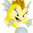 A 48x48 pixel buddy icon featuring a yellow cartoon fish-like character with blue fins and horns, next to green text reading "Original Icons .com" on a dark background.