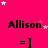 four and four displays 'Allison' text above '=]' emoticons on a bright pink background with scattered white stars