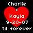 Four identical pixelated red heart icons with white text reading 'Charlie + Kayla 9-20-07 til forever' on black background.