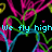 Pixelated cyan text overlays a black background with neon pink, green, and blue heart outlines; the right side shows a solid gray rectangle.