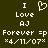 Pixelated text and symbols on dark green background with white characters including 'I', 'Love', 'AJ', 'Forever =p', and date '*4/11/07*'.