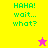 Pixelated green text "HAHA! wait... what?" on yellow and pink backgrounds with a small star icon changing color between frames.