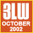 A 48x48 pixel buddy icon split into two frames: left frame shows orange background with white text "3LW OCTOBER 2002", right frame shows a blonde woman in close-up against an orange backdrop.