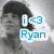 A static image shows a grayscale portrait with blue text reading "i <3 Ryan" overlaid on the right side.