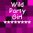 Pixelated image with 'Wild Party Girl' text over a purple and pink checkered background, featuring a white dotted line below the text.