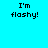 Four quadrants display the text "I'm flashy!" in pixelated black font against cyan, light blue, pink, and dark blue backgrounds.