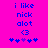 Pixelated blue text and symbols on bright pink background with two identical static frames showing 'i like nick alot <3' and five heart symbols.