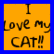 Two side-by-side animated frames of a buddy icon with text on colored backgrounds, showing sequential changes in visible text and background color.