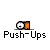 Pixelated icon with orange and white elements above text reading Push-Ups on gray background
