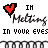 Animated contact sheet showing six sequential frames of a pixel-art buddy icon with melting hearts and repeated text.