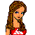 Pixel art contact sheet showing multiple frames of a female character in red athletic wear with white stripes and text, including full-body views, close-ups, and a text box reading "Sporty!".