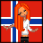 A 48x48 pixel animated buddy icon featuring a cartoon woman with orange hair against the Norwegian flag, repeated in a contact sheet of seven blue panels with text "Norwegian *babi*".