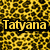 Static pixel art icon with yellow text 'Tatyana' on a black rectangular background, set against a yellow and black pixelated patterned backdrop.