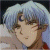 Anime character with silver hair and red crescent moon mark on forehead, showing multiple facial expressions including neutral, smiling, angry, and closed eyes.
