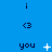 Blue background with repeated 'i', '<3', 'you', and white symbols in a pattern, showing animation changes in symbols