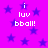 Pixelated text 'i luv bball!' on a purple background with blue stars, displayed in a of four identical