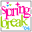 Animated pixel art displays 'Spring break' text with color variations and small symbols changing across frames.
